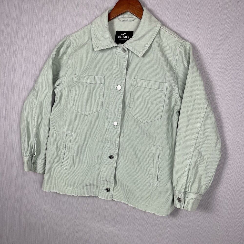 Hollister Corduroy Shacket Womens S Mint‎ Green Raw Hem Indie Sleaze